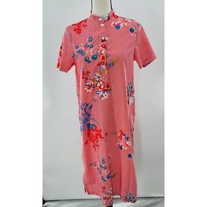 Noisy May Red Strip/Floral Print Short Sleeve Cotton Shirt Dress